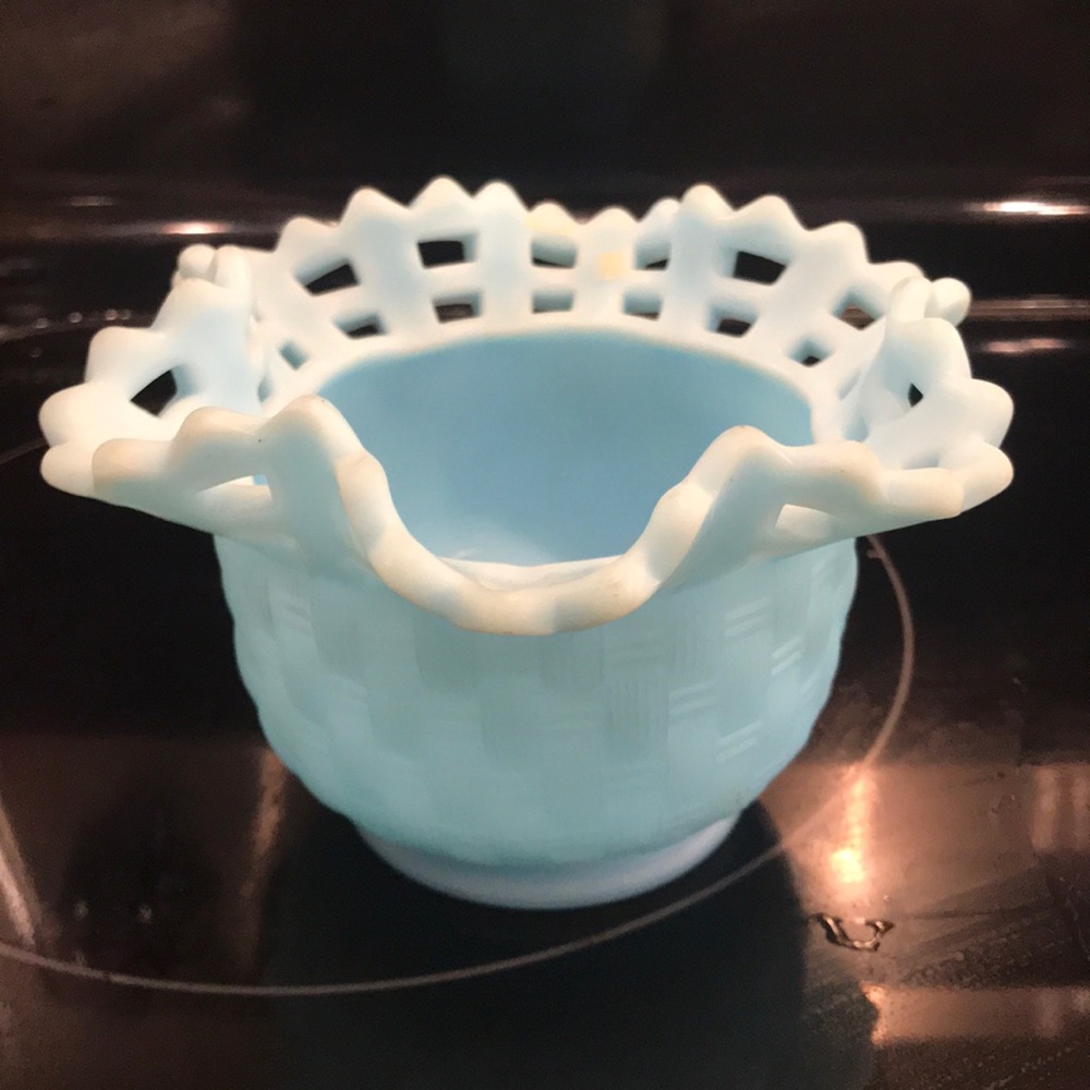 Fenton blue satin glass trinket bowl